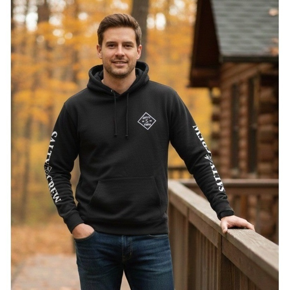 Y2K Salty Crew Hoodie Sweatshirt Men's Size M Fleece Graphic Print Outdoor Black